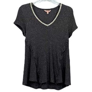 Juicy Couture Rhinestone V-Neck Waffle Knit Top